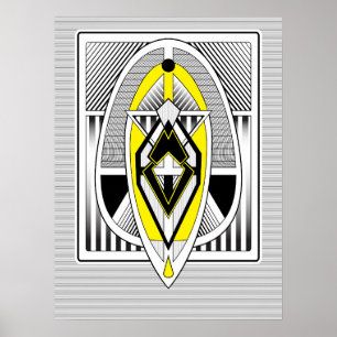Póster Diseño geométrico Art Déco en amarillo y negro atr