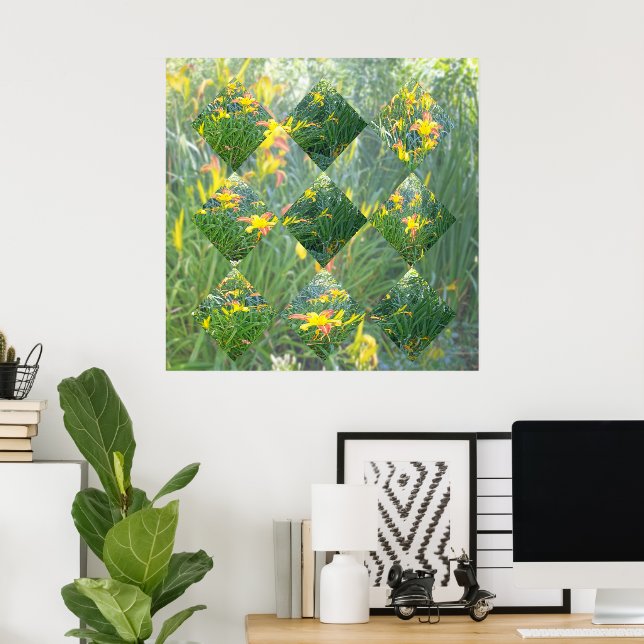 Póster Diseño geométrico de campo lirio amarillo de corte (Oficina en casa)
