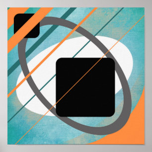 Póster Diseño geométrico de lienzo naranja y azul verdoso