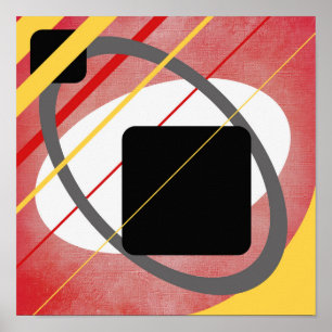 Póster Diseño geométrico en lienzo amarillo y rojo AP0011