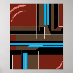 Póster Diseño geométrico marrón rojizo con líneas azules