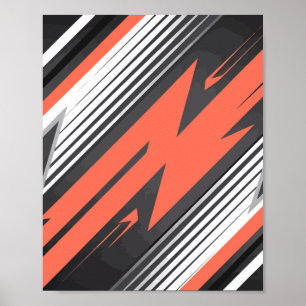 Póster Diseño geométrico naranja y negro zigzag