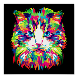 Póster Diseño geométrico prismático de cara de gato-32453