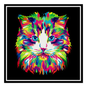 Póster Diseño geométrico prismático de cara de gato-32453