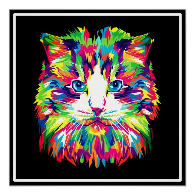 Póster Diseño geométrico prismático de cara de gato-32453 (Anverso)