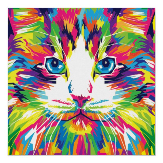 Póster Diseño geométrico prismático de cara de gato-32453 (Anverso)