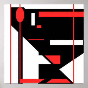 Póster Diseño geométrico tipo MCM en blanco rojo