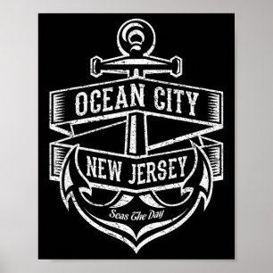 Póster Diseño Gif de ancla vintage de Ocean City Nueva Je
