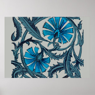 Póster diseño gráfico de flores antiguas azules vintage