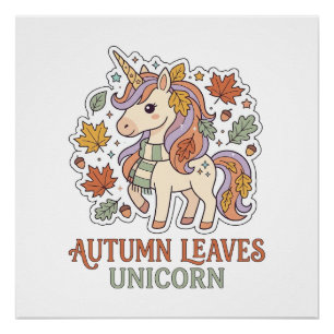 Póster Diseño gráfico de merch de unicornio de hojas de o