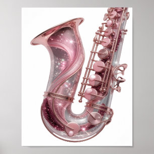 Póster Diseño gráfico de SAXOFÓN ROSA plateado impresiona