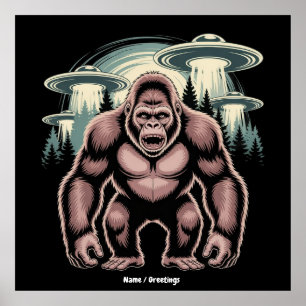 Póster Diseño gráfico divertido Bigfoot Sasquatch Alien U