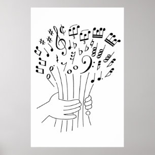 Póster Diseño gráfico : flores de notas musicales -