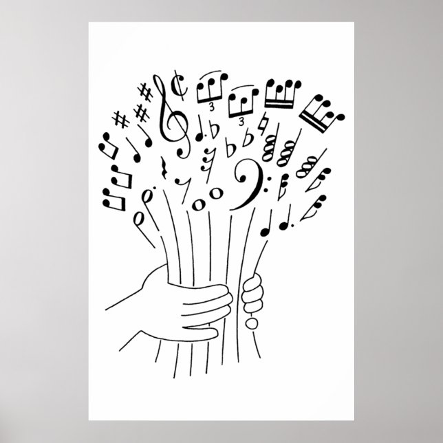Póster Diseño gráfico : flores de notas musicales - (Frente)