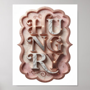 Póster Diseño gráfico icónico plateado HUNGRY