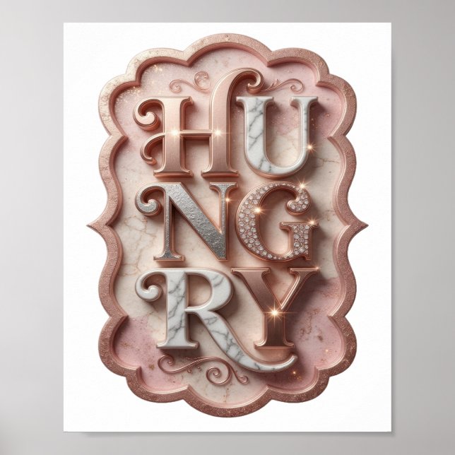 Póster Diseño gráfico icónico plateado HUNGRY (Frente)