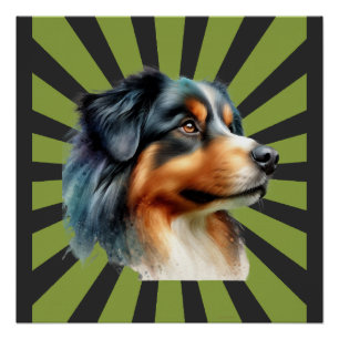 Póster Diseño gráfico ráfaga de sol Border Collie retro