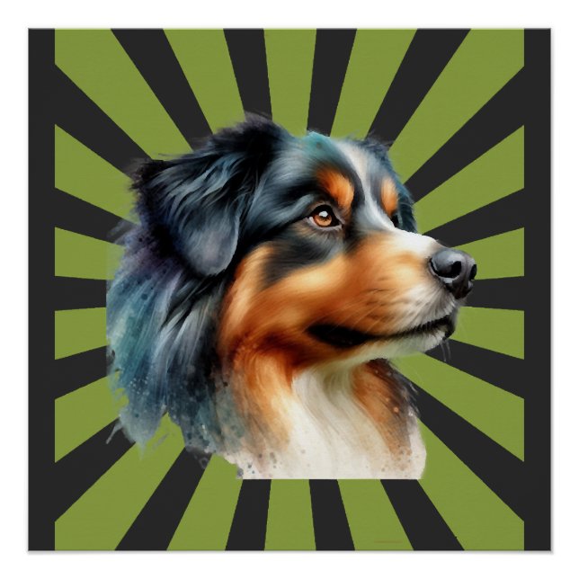 Póster Diseño gráfico ráfaga de sol Border Collie retro (Anverso)