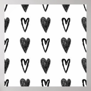 Póster Diseño gráfico sin fisuras con corazones. Blac