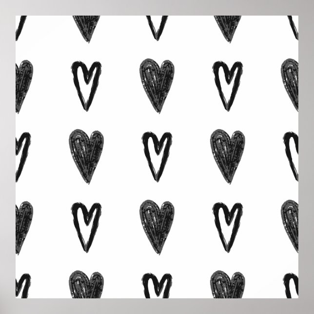 Póster Diseño gráfico sin fisuras con corazones. Blac (Frente)