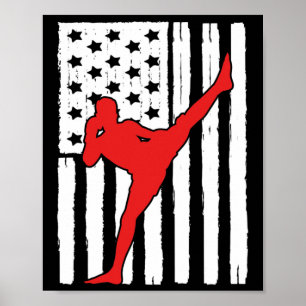 Póster Diseño Gráfico Tema Muay Thai Bandera Americana Ki