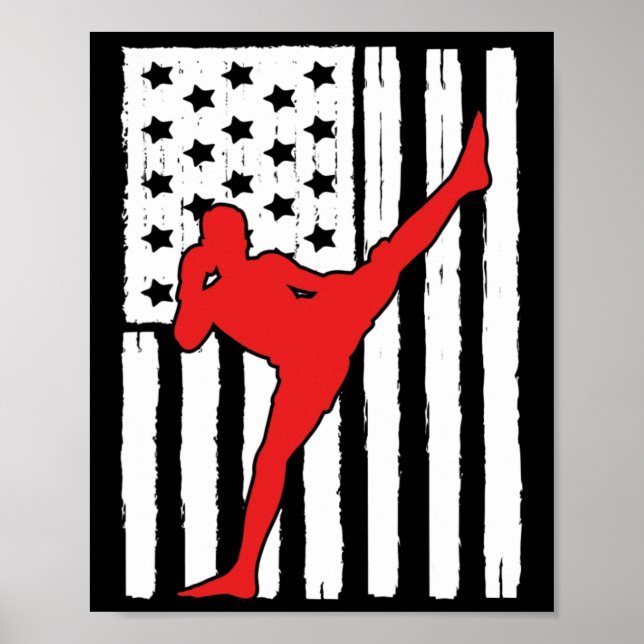 Póster Diseño Gráfico Tema Muay Thai Bandera Americana Ki (Frente)
