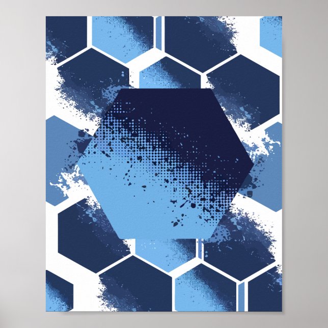 Póster Diseño Hexagonal Azul Dinámico (Frente)