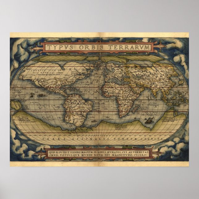 Póster Diseño histórico del Atlas del Mapa Mundial de la  (Frente)