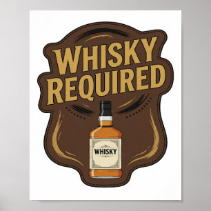 Póster Diseño icónico de WHISKY REQUERIDO en oro