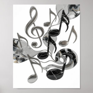 Póster Diseño icónico plateado MÚSICA EN MOVIMIENTO