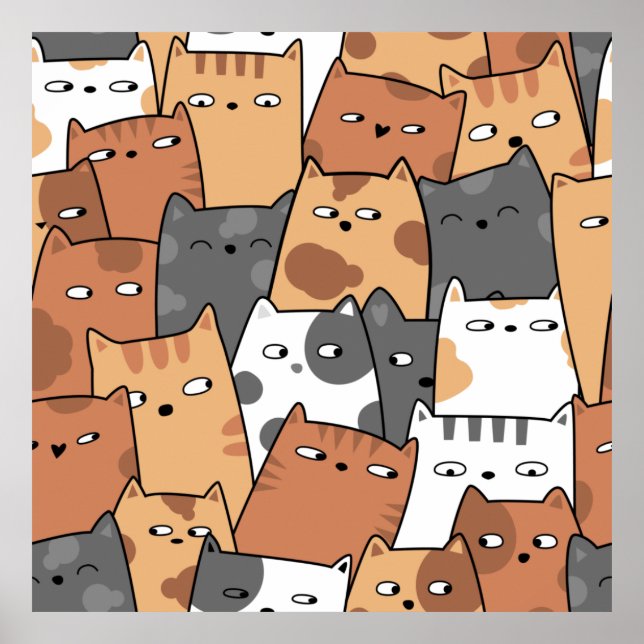 Póster diseño ilustrado de gatos (Frente)