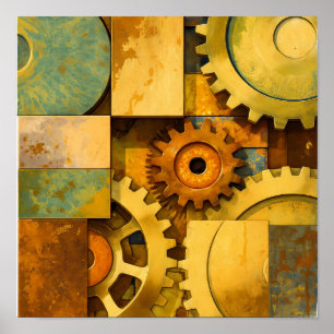 Póster Diseño Industrial Steampunk de Metal Viejo Color P