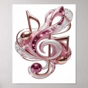 Póster Diseño ingenioso de notas musicales rosadas