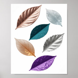 Póster Diseño ingenioso de texto LEAFY plateado