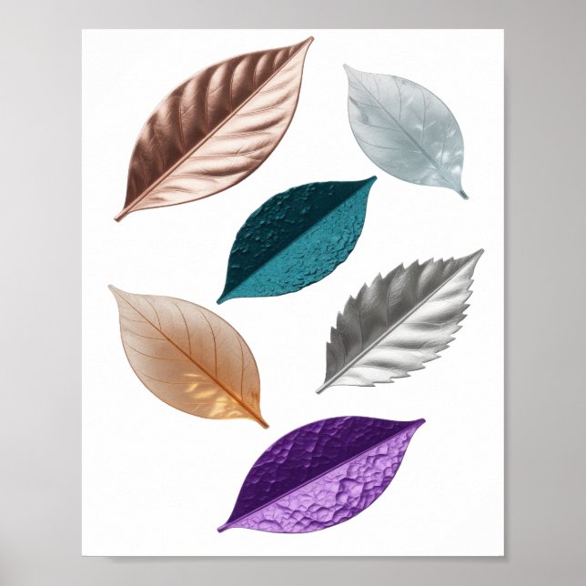Póster Diseño ingenioso de texto LEAFY plateado (Frente)