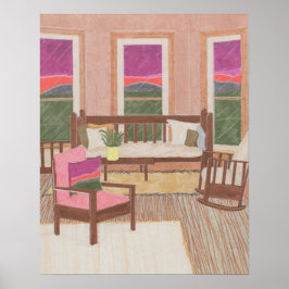 Póster Diseño interior en morado y rosa