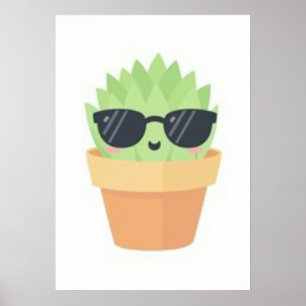 Póster Diseño Kawaii de Madre de Planta Suculenta Jardín
