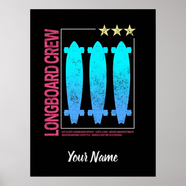 Póster Diseño longboard Olli vintage para patinadores (Frente)