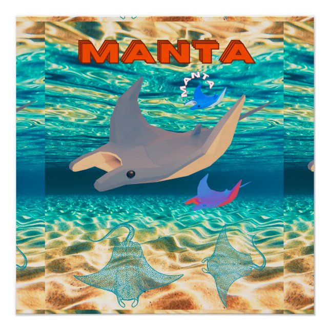Póster Diseño majestuoso de Manta Ray, Majestad Oceánica (Anverso)