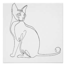 Póster Diseño minimalista de gato Sphynx dibujado a mano