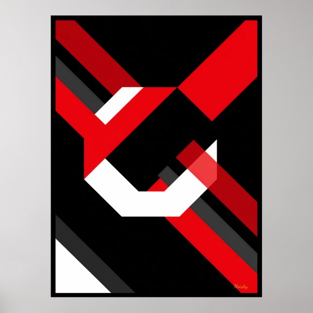 Póster Diseño Minimalista del hexágono blanco y rojo (Frente)