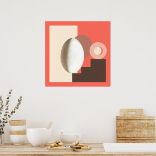 Póster Diseño moderno Bauhaus de salmón con huevo blanco