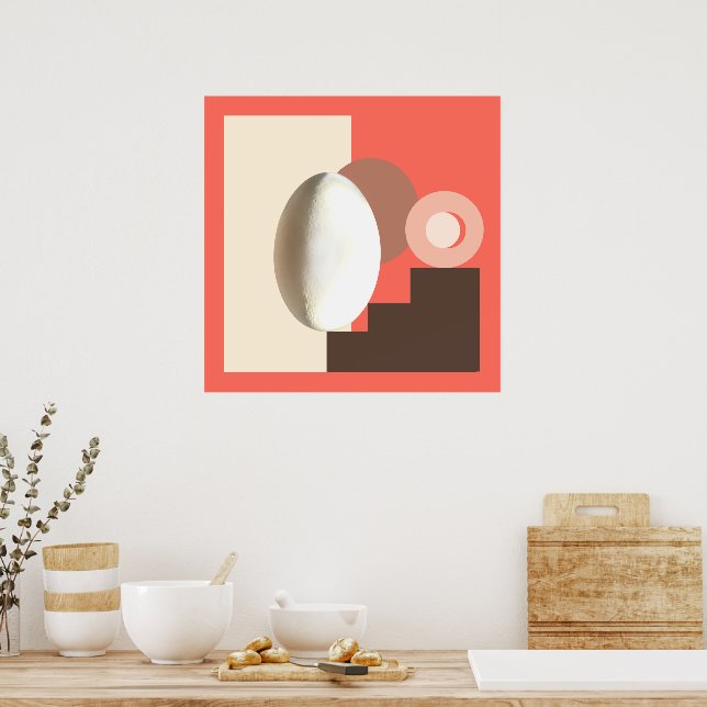 Póster Diseño moderno Bauhaus de salmón con huevo blanco (Cocina)