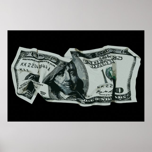Póster Diseño moderno de billete de $100 arrugado (Frente)