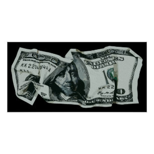 Póster Diseño moderno de billete de $100 arrugado