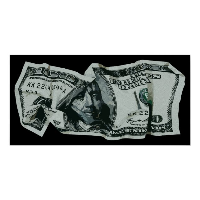 Póster Diseño moderno de billete de $100 arrugado (Anverso)