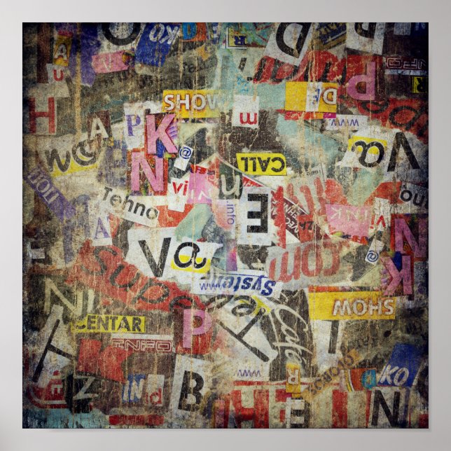 Póster Diseño moderno de cartas para periódicos rotos (Frente)