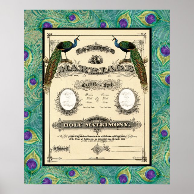 Póster Diseño moderno de certificado matrimonial de casam (Frente)