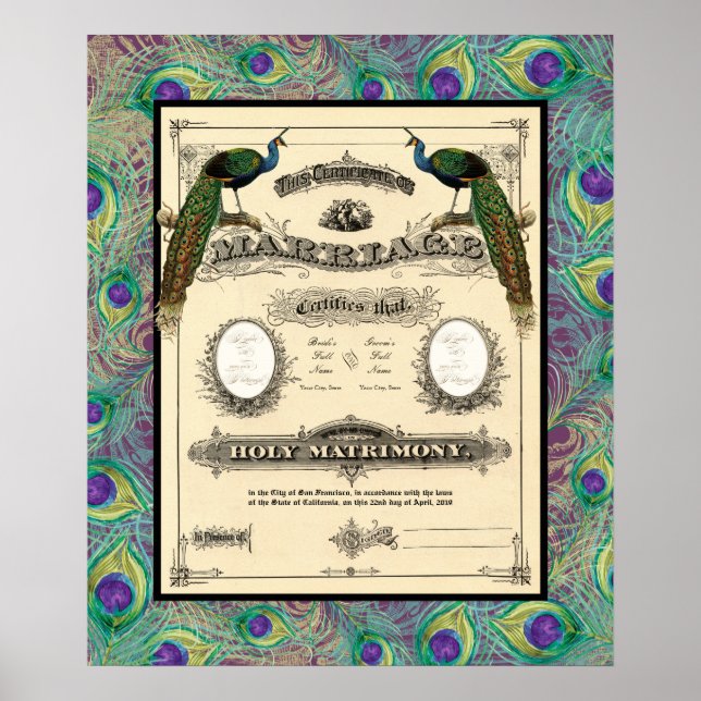 Póster Diseño moderno de certificado matrimonial de casam (Frente)
