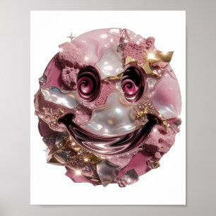 Póster Diseño moderno de plata Cara Feliz